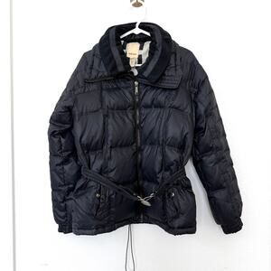 DIESEL Puffer Jacket Black Nylon Belted Moto Streetwear Size L Logo Liner Women